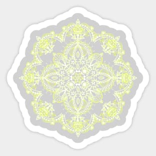 Pale Lemon Yellow Lace Mandala on Grey Sticker